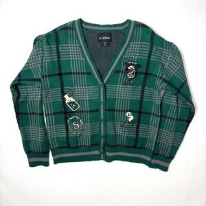 Harry Potter Slytherin Crest Cardigan Ladies Medium Button Up Embroidered Plaid